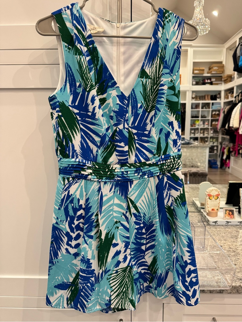 I.N. San Francisco Blue & Green Leaf-Print Romper